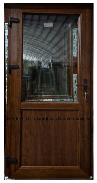1a. PVC durvis ar 3stikliem, Rieksts, ar dalījumu stikls/pildiņš