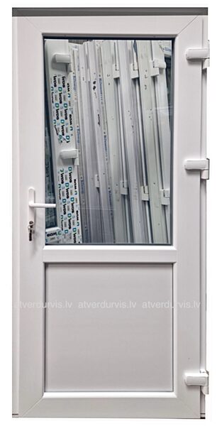 1a. PVC durvis ar 3stikliem, Baltas, ar dalījumu stikls/pildiņš