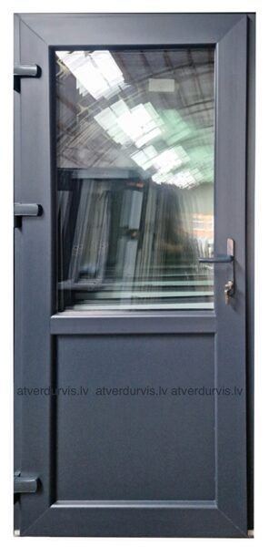1a. PVC durvis ar 3stikliem, Antracīts, ar dalījumu stikls/pildiņš